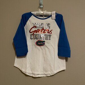 Justice, UNIVERSITY FLORIDA, Size 10/12 Baseball Style Sequin Tee.